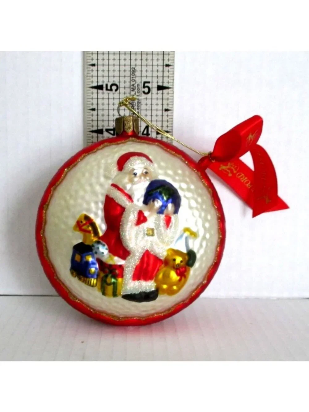 Vintage Waterford Santa Glass Christmas Ornament With Globe and Toys 4.5